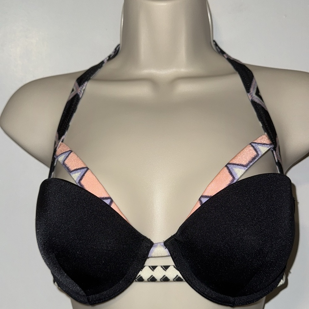 Victoria's Secret 34B Push Up Bikini Swim Top w Multicolor Print Straps